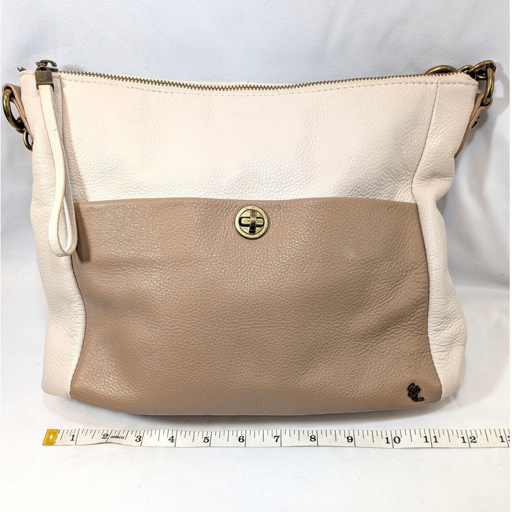 Elliott Lucca Cream Tan Leather Hobo Bag; Coraline Shoulder Bag